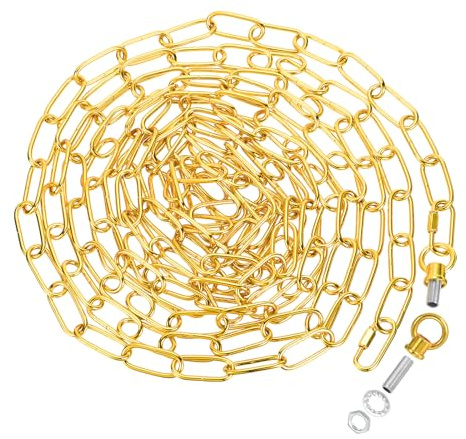 PATIKIL 19Ft Illuminazione Catena per Lampada Pendente Plafoniera Catena Lampadario Catena Portata 65 Lbs per Pendente Luce Soffitto Ventilatore Oro