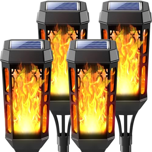 Joltix Lampes Solaires Jardin Extérieur, 4 Packs 12 LED Lumière Flamme Solaire Vacillante, Torches Jardin pour Eclairage Décor, IP65 Etanche Lanterne Exterieur pour Patio, Chemins, Pelouse, Cour