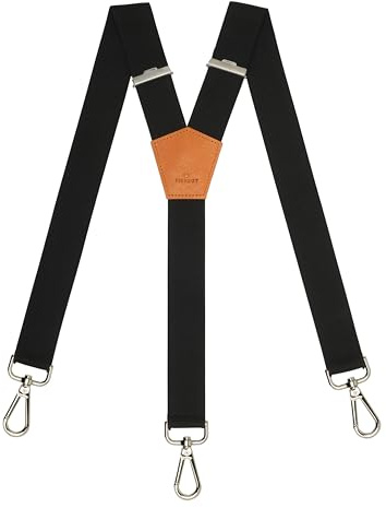 PIERROT Bretelles à Mousquetons Homme Larges Premium Made in France - Taille Unique Ajustable Elastique Confortable Renforcé et Finitions en Cuir - Mousqueton Ultra Résistant (6SAM_Solene)