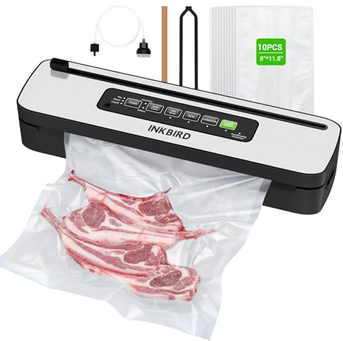 INKBIRD - Macchina per sottovuoto ad alta potenza da 130 W, con modalità liquidi/umido/secco, 6 modalità di conservazione degli alimenti con taglierina, kit di avviamento completo con sacchetti