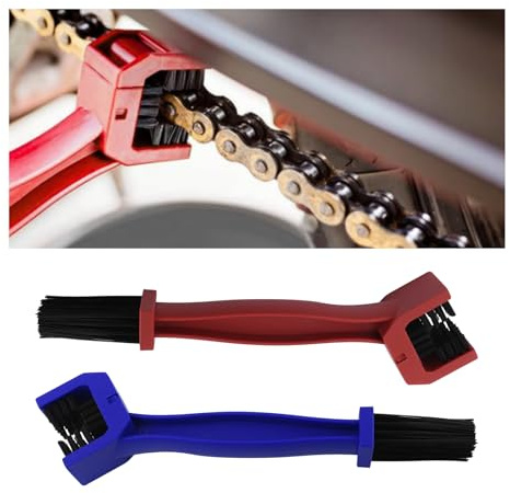 2 Pezzi Spazzola Catena Moto,a Doppio Capo Kit Pulizia Catena Moto con Setole Lunghe e a Tre Lati,Universale Kit Pulitore Catena Moto per Moto,Bicicletta,Mountain Bike