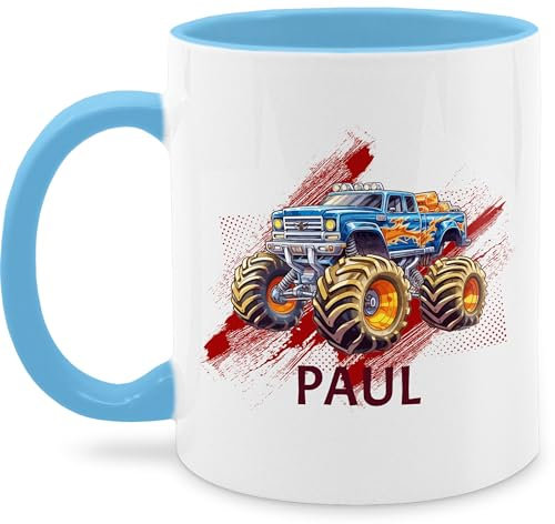 Tasse Tassen 325ml - Auto - Monstertruck mit Name | Monster Truck Personalisiert | Riesentruck - 325 ml - Hellblau - personalisieren sportwagen cars automotiv kindertasse namenstasse und. autos und