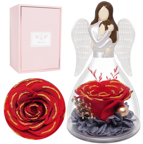 Miofula Rosa Stabilizzata Regalo Mamma Compleanno, Rosa Eterna Angelo Regali Festa Della Mamma per Donna Nonna, Fiori Stabilizzati Regalo Mamma Festa Della Mamma, Rose Stabilizzate Regali Madre Figlia