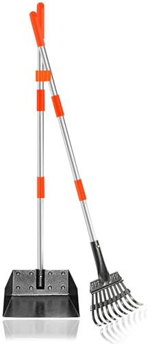 Furggis Dog Pooper Scooper,Tray and Rake Set Poop Scooper for Dogs, Adjustable Long Handle Metal Pooper Scooper for Pet Waste Removal, No Bending Clean Up for Medium and Large Dogs