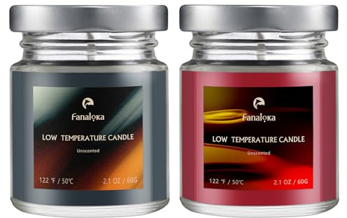 FANALOKA 50 °C Bougies à basse température, pour jeux avec de la cire, sans parfum, noires et rouges (60 g, lot de 2) (Noir + Rouge)