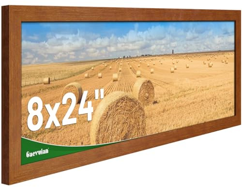 Gaevuian 8x24 picture frame,Distressed Farmhouse Wood Pattern 8 x 24 poster frame,Display with Plexiglass,Horizontal and Vertical Panoramic Picture Frame,Wall Mount Décor,Teak Wood Grain,1Pack