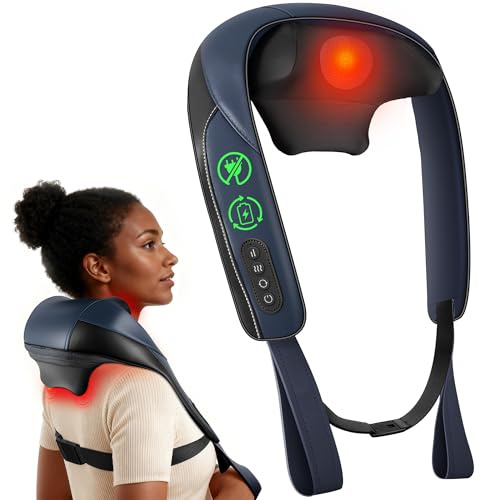COMFIER FSA Eligible Cordless Neck Massager with Heat, 4D Shiatsu Deep Tissue Kneading for Neck & Shoulders, Graphene Heating Massage Pillow, Portable & Rechargeable