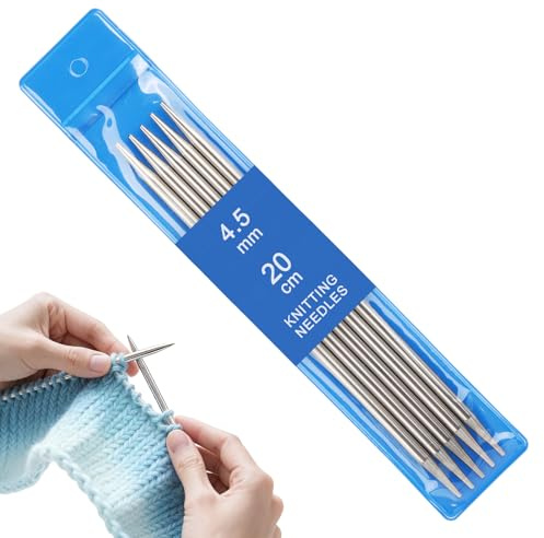 Reessy 4.5 mm Knitting Needles, 20 cm Double Pointed Knitting Needle Set, Stainless Steel Short Double Ended Knitting Needles Set, Metal DPN Sock Needle for Beginners Adults