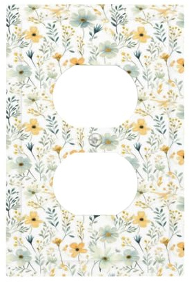 Naiqadnehz Outlet Covers Warm White Watercolor Floral 1 Gang Duplex Light Switch Cover Plate Decorative Switch Plate Covers Electrical Socket Cover for Bedroom living Room Decor
