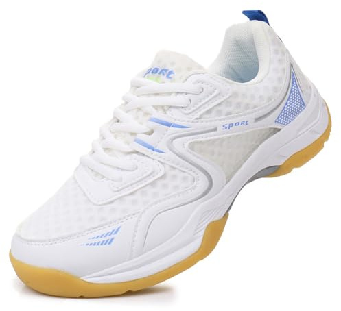 Eestfy Chaussures de Salle Hommes et Femmes Respirantes Légères Badminton Antidérapantes Semelle Coussinée pour Tennis Tennis de Table et Multi-Sport,Bleu,38 EU