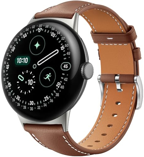 Miimall äkta läderarmband för Google Pixel Watch 45 mm (INTE för 41 mm), andningsbara sportremmar för Pixel Watch 4/3 45 mm, lätt justerbart ersättningsarmband för kvinnor män, Pixel Watch 4/3 45mm