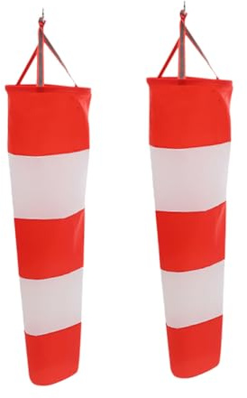 Yardwe Manga de Viento Colgante para Jardín y Exteriores, 2 Piezas 60 Cm, Tela Oxford Resistente y Color Rojo y Beige, Indicador de Dirección del Viento para Actividades al Aire Libre