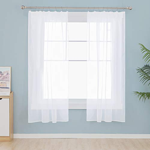 Deconovo Voile-Gardinen, transparent, mit Kräuselband für Schienen, 160 x 132 cm (Höhe x Breite), Weiß, 2er-Set