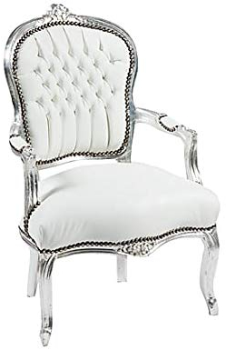 Barocksessel Luis in Blattsilber Kunstleder weiß