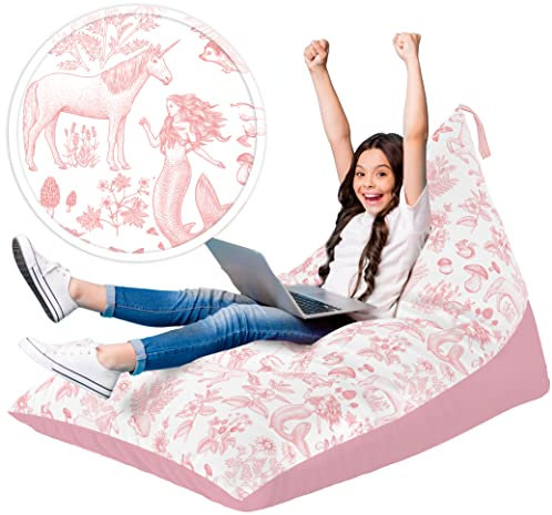 Huddle Original Cover for Stuffed Animal Bean Bag Storage (No Filler) XL Designer Beanbag Chair for Kids & Adults | Instant Clutter Clear for Stylish Moms - 100% Cotton Canvas Chair Pink Unicorn