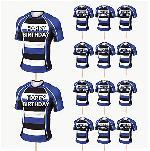 AK Giftshop Rugby Shirt Birthday Cupcakes Cake & Food Decorations Party Picks Toppers - Bath Team Colours (Pack of 14)