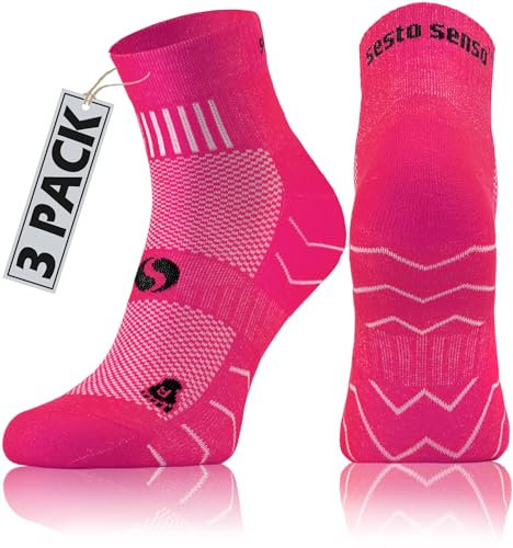 sesto senso 3 Paar Laufsocken Baumwolle Sportsocken Damen Herren Bunte Sport Socken 39-42 Pink