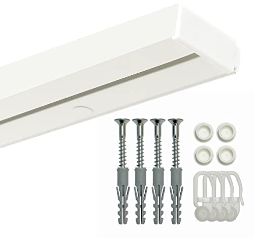 GARDINEUM - 1-läufige Vorhangschiene, Gardinenschiene aus Kunststoff, vorgebohrt, Komplettset mit Zubehör, bis 2 m erhältlich (3,20 m (2 x 1,60 m + Verbinder))