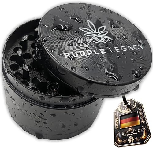 PURPLE LEGACY® Premium Grinder Ø 5cm Macinaspezie Maneggevole e pratico macinapolline con denti affilati a forma di diamante Macina per erbe aromatiche spezie Accessori Macina grande 4 parti in nero