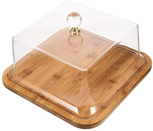 Angoily Plato De DegustacióN De Pan con Tapa Transparente Y Base De Madera De 12 Pulgadas con Asa para Cocina PresentacióN Y ProteccióN contra Polvo