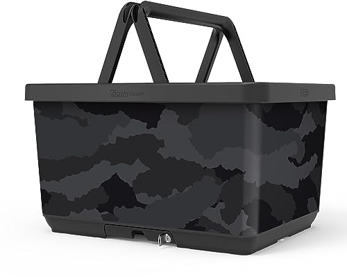 Basky Basket Fahrradkorb Abnehmbar | Camo Black Design | Fahrradkiste für Fahrrad & E-Bike | Fahrradtasche vorne und hinten | Adapterplatte Gepäckträger Klicksystem mit Schloss | Nachhaltig
