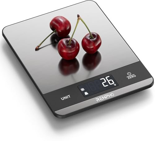 RENPHO Bilancia Cucina Digitale 5kg, Bilancia da Cucina con 7 unità, Bilancia Cucina con ampio Display LCD, ampia Superficie di Pesatura in acciaio inox, Elevata Precisione fino a 1g
