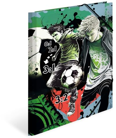 HERMA Sammelmappe A4 Fussball, Kinder Eckspanner-Mappe aus Pappe mit Sport Motiv, Gummizug, Innenklappen und Innendruck für Jungen und Mädchen