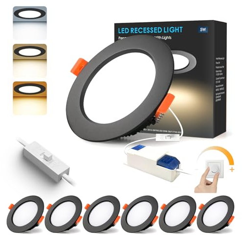 BAGZY LED Einbaustrahler Dimmbar 230V Schwarz Spots Flach 7W IP44 Bad Einbauleuchten Deckenspots Deckenstrahler 700lm Warmweiß/Neutralweiß/Kaltweiß Einbauspots für Badezimmer Küche Wohnzimmer 6er Set