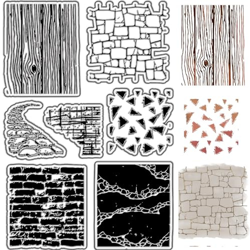 CRASPIRE Timbri Trasparenti per Muro di Mattoni Timbri in Gomma Vintage con Venature del Legno, Riutilizzabili, Sfondo, Timbro Postale, Trasparenti, Sigilli in Silicone per La Realizzazione Biglietti