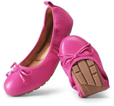 DREAM PAIRS vikbara klassiska ballerinaskor damer, Varm rosa, 41 EU