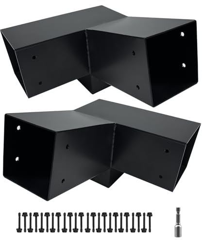 Qrooviiy 15 Degree Pegola Bracket Kits,3-Way Right Corner Woodwork Brackets for 4 x 4 (Actual:3.5x3.5) Lumber,DIY Gazebo Brackets for Patio Pergolas, Gazebos, Log Cabin W/Hardware - 2Pack