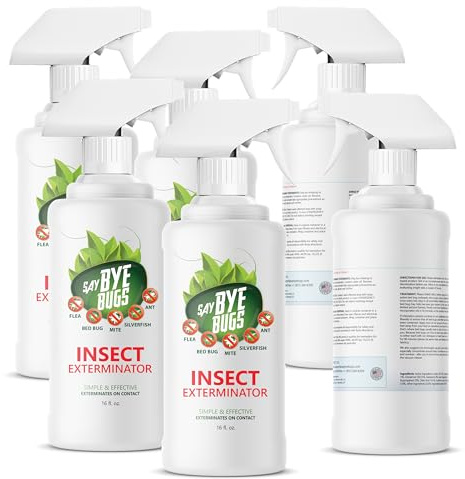 Say Bye Bugs Insect Exterminator - a Non-Toxic, Kill on Contact Bug Spray hat Doesn't Stain & is Odor Free. Kills Fleas, Ants, Mites, Silverfish, and Other Home Insects. Shake & Spray (6X 16oz)