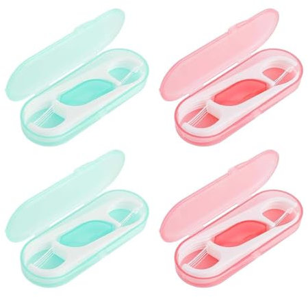 HABNI 4 Pezzi - Porta Filo Interdentale Portatile Con 40 Plettri Ricaricabili, Organizer Da Viaggio Per Igiene Dentale (Famiglia, Uomini E Donne)