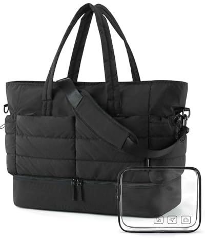 BAGSMART 38L Travel Duffle Bag with Shoe & Laptop Compartments, Overhead Cabin Bag, Large Carry on Hand Luggage Tote, Women's Puffer Weekend Sports Bag