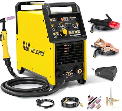 Weldpro 200A AC/DC TIG Welder with Pulse, 110V/220V Dual Voltage Aluminum TIG Welder, AC TIG/DC TIG/AC PULSE TIG/DC PULSE TIG/Stick 5 in 1 Multiprocess Welding Machine with TIG Torch & Foot Pedal