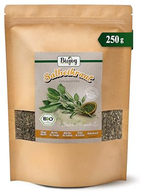 Biojoy Tisane de Sauge BIO (250 g), Herbe de Sauge séchée et coupée (Salvia officinalis L.)