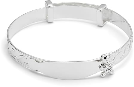 equilibrium Sparkle Teddy, braccialetto placcato argento per neonati, regolabile, con ciondolo a forma di orsacchiotto, idea regalo per neonati (altezza x larghezza x profondità): 1,0 x 4,7 x 0,6 cm