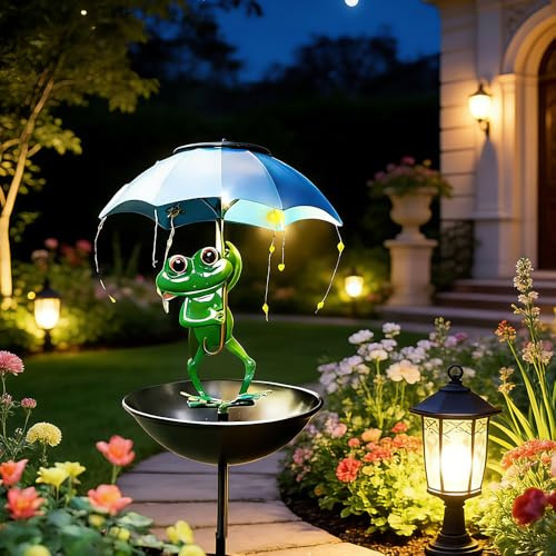 Mineup Statuine Di Rana Per Esterni, Statua Di Rana Solare, Decorazione Da Giardino a Forma Di Ranas Con Ombrellone a Led, Statue da Giardino Solare per esterni, patio, cortile, decorazioni per prato