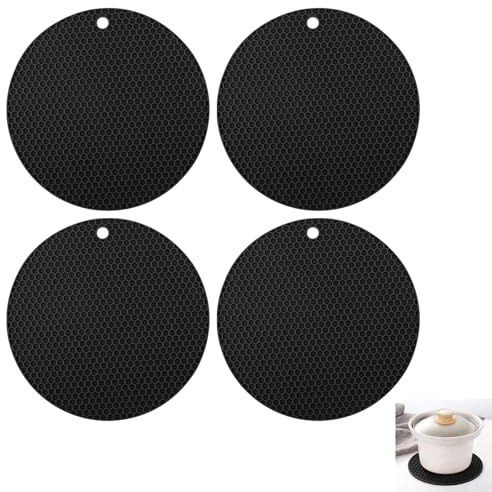 Lot de 4 Dessous de Plat en Silicone, Dessous de Plat Résistant à La Chaleur Antidérapants Rondes, Tapis Isolants Multifonction pour Casseroles, Poêles, Plats Chauds, Ustensiles de Cuisine et Tasses