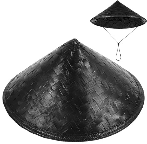 BATHVEVE Bamboo Hat Black for Stage Performance and Party Cosplay Color Chinese Samurai Style Handwoven Lightweight Bamboo Farmer Cone Hat Portable and Elegant Prop Color for Children