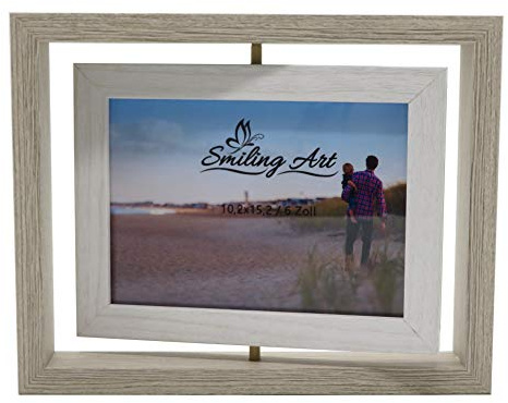 Smiling Art kreativer Bilderrahmen für 2 Fotos aus Holz mit Glas, Doppelrahmen (Drehbar Weiß, 10x15 cm)