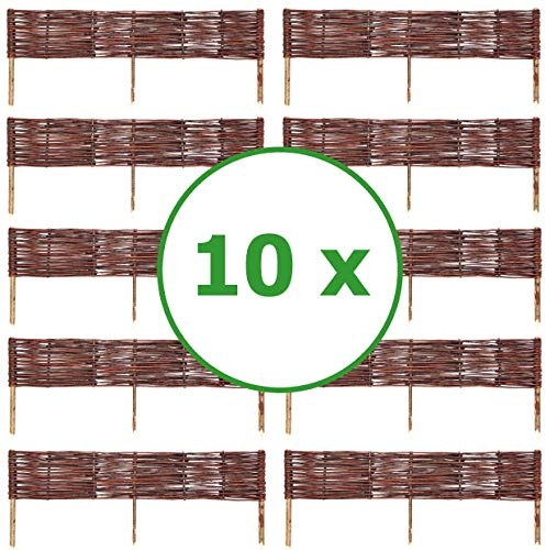 10 x BOGATECO Beeteinfassung aus Weide | 100 cm Lang & 20 cm Hoch | Holz-Zaun Rasenkante | Weiden-Zaun Steckzaun Perfekt für den Garten als Weg-Abgrenzung | Gartenzaun Weidezaun Zaunelemente