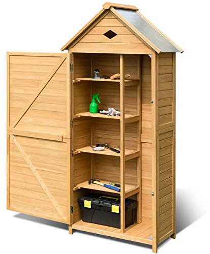 COSTWAY Armoire de Jardin Bois, Abris de Jardin Bois de Sapin, 2 Portes Verrouillables, 4 Etagères, Toit Pente Galvanisé, Trou de Ventilation, Cabanon Jardin Exterieur Bois