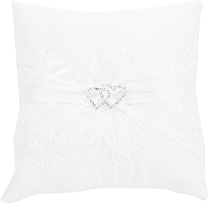 Anello Cushion Hollow Satin Lace Perla Double Heart Wedding Ring Cuscino Avorio Cuscino Bearer per Beach Wedding Party Ceremony