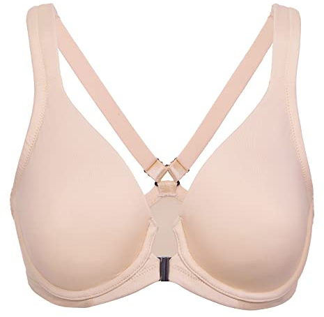Delimira Women's Front Fastening Bras Seamless Unlined Racer Back Plus Size Underwired Plunge Bra Beige 38C