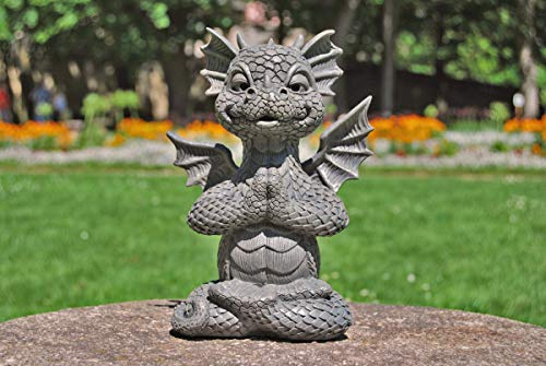MystiCalls Gartendrache Yogi - klein - Drachen Deko Figur Indoor Outdoor Yoga Lotus