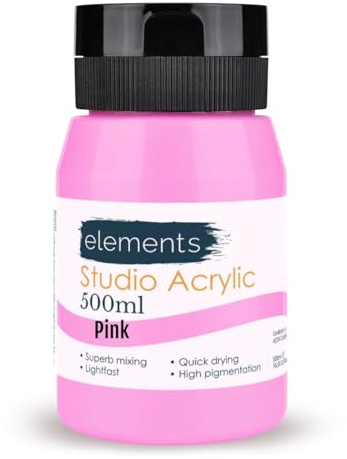Elements 500ml Acrylic Paint 500 ml Tub - Quick Drying Acrylic Paints with High Pigment and Vibrant Colour Pigment Pink