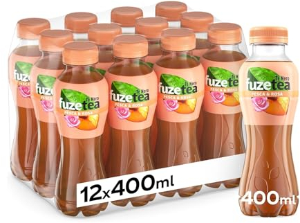 Fuze Tea, Bevanda Rinfrescante Analcolica di Té al Gusto Pesca e Rosa, con Zuccheri ed Edulcorante - 12 Bottiglie da 400 ml