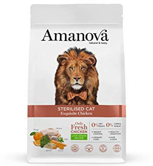 Amanova Cibo Secco Super Premium per Gatti sterilizzati Gusto Pollo - 100% Naturale, ipoallergenico e monoproteico - Low Grain - Cruelty Free - Formato da 6 kg