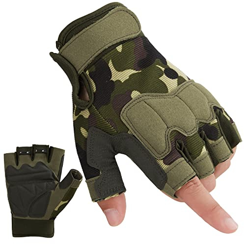 FIORETTO Mens Breathable Padded Fingerless Motorcycle Gloves Half Finger Gloves for Cycling Hiking Climbing Outdoor Sports